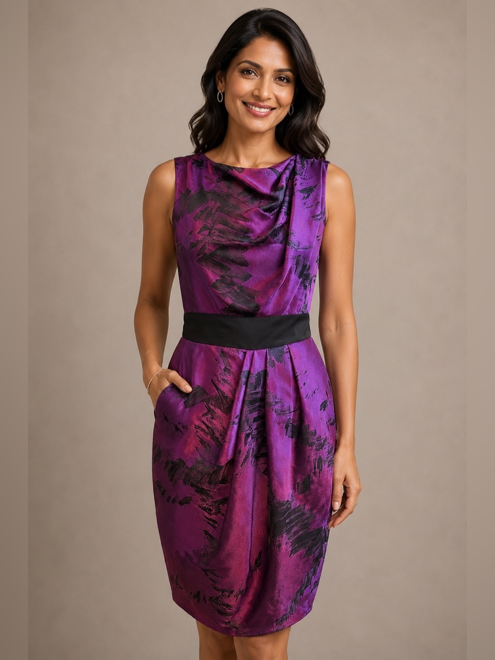 J. Mendel Stunning Purple & Black Sleeveless Midi Dress Size 8